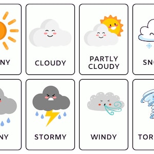 12 cartes météo | Flashcards Montessori | Cartes préscolaires | éducatives imprimables arc-en-ciel | Téléchargement instantané
