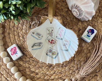 Mahjong Gift XL Scallop Shell Christmas Ornament Beach Coastal Decor Hostess Gift