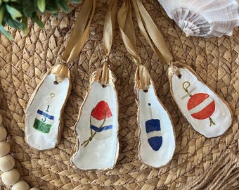 Oyster Wine Charms Gold Gilded Nautical Boating Fishing Lobster Buoys Coastal Beach Decor Hostess Gift Wedding Party Favor Set of Four