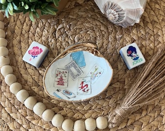 Mahjongg Mahjong Gift Clam Shell Trinket Dish Coastal Beach Decor Hostess Gift Party Favor
