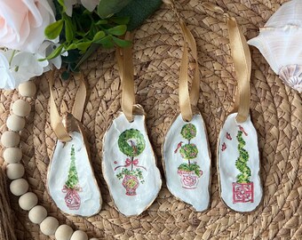 Oyster Wine Charms Gold Gilded Preppy Pink Green Topiary Grand Millennial Coastal Beach Decor Hostess Gift Wedding Party Favor Set of Four