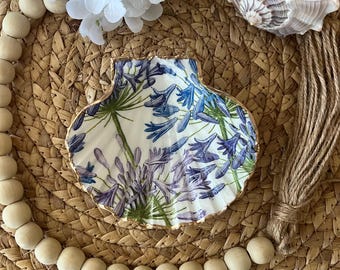 Purple Blue Green Floral XL Scallop Shell Trinket Dish Coastal Beach Decor Hostess Gift Party Favor Mother's Day Wedding Gift