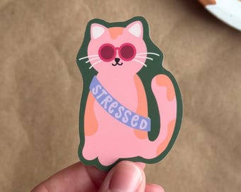 Stressed Cat Sticker | Matte Vinyl Waterproof Sticker