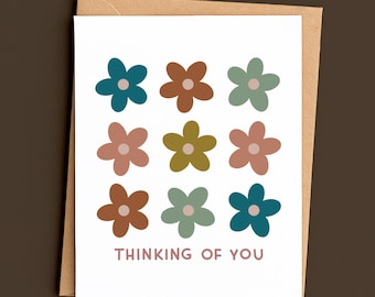 Tarjeta "Pensando en ti" / Tarjeta de felicitación de cartulina gruesa con sobre artesanal