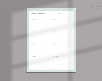 Daily Planner Printable Green, Daily Schedule, Daily Goals, Daily Organiser, Personal Planner, Productivity Planner, Daily Agenda