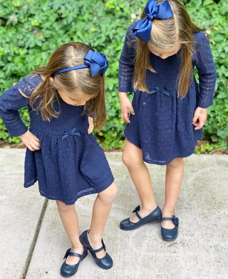 Mary Janes Girl shoes with removable bow Dark navy leather Etsy