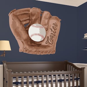 Baseball And Glove Giant Wall Decal Boys Room Decor Sports Sticker Decoration Father&#39;s Day Gift Athlete Interior Design Custom Team Art MLB