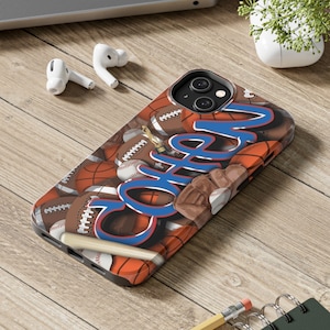 Graffiti Sports Name 3D Wrap Full Protection Gloss Phone Case Football Baseball Soccer Tennis Ski Custom iPhone Android Personalized Boys