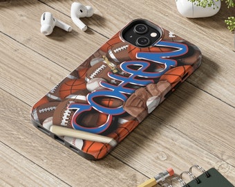 Graffiti Sports Name 3D Wrap Full Protection Gloss Phone Case Football Baseball Soccer Tennis Ski Custom iPhone Android Personalized Boys