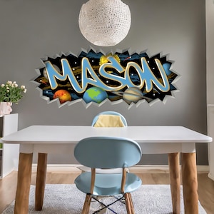 Outer Space Decals Galaxy Planets Graffiti Wall Art Custom Personalized Boys Room Decor Sticker Science Astronomy Space Ship Astronaut NASA