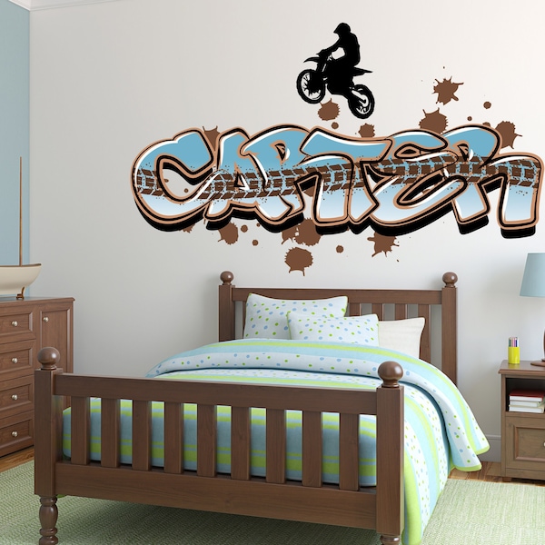 Motocross Name Decals Dirt Bike Motorcycle Graffiti Bike Wall Helmet Stickers Kawasaki Art Boys Room Decor Personalized Fox Motorcross