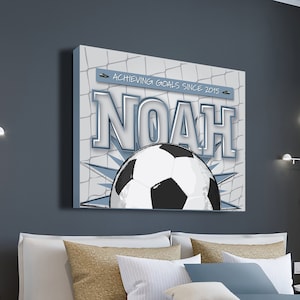 Personalized Soccer Canvas: Custom Name Art for Boys&#39; Room Decor, Kids Futbol Sports Wall Decor