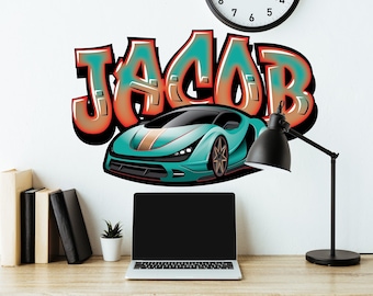 Supercar Name Kids Removable Wall Decal Custom Color Large Graffiti Sticker Exotic Car Room Art Personalized Young Boys Decor RDB Inspired