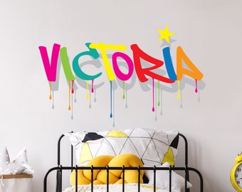 Graffiti Name Drip Removable Wall Decal Girls Room Tik Tok Backdrop Decor Large Sticker Colorful Room Decor On Trend Personalized Teen