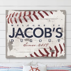 Boys Baseball Decor Farmhouse Boys Room Canvas Shower Gift Large Vintage Rustic Simulated Metal Sign Wall Baby Boys Nursery Art Personalized