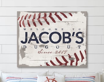 Boys Baseball Decor Farmhouse Boys Room Canvas Shower Gift Large Vintage Rustic Simulated Metal Sign Wall Baby Boys Nursery Art Personalized