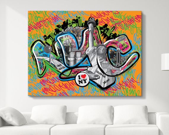 Vibrant NYC Graffiti Canvas: Modern Pop Art for Living Room