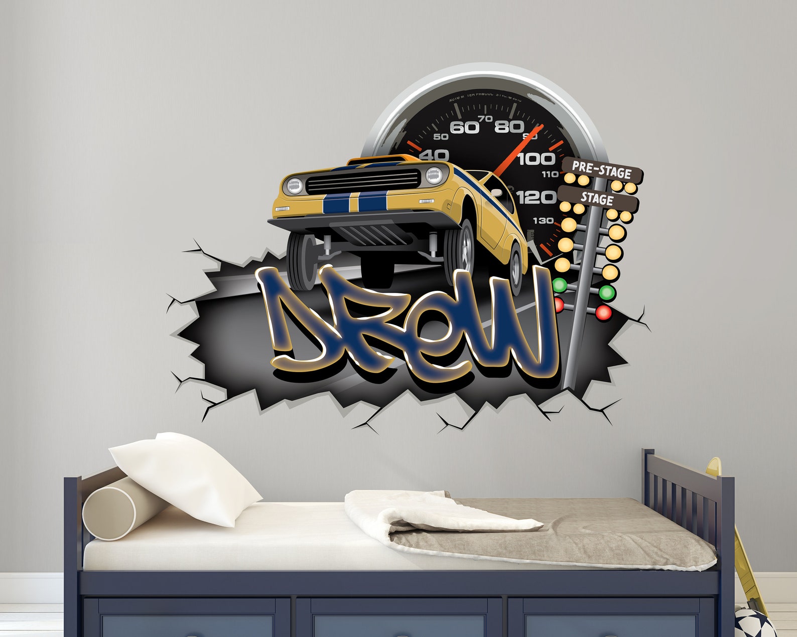 Drag Race Car Wall Decal Graffiti Name Personalized Boys Room Etsy