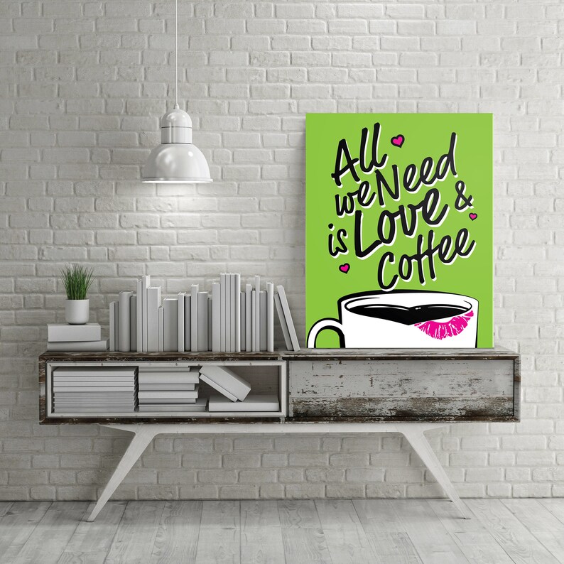 Love and Coffee Canvas Graphic Design Modern Art Dorm Decor Etsy