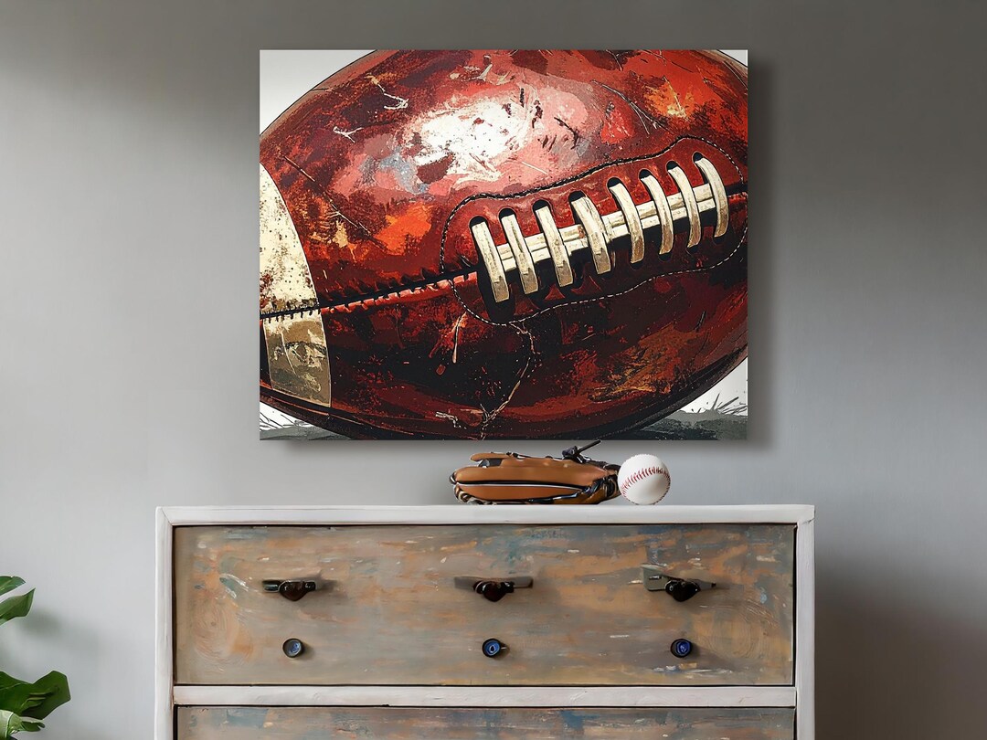 Rustic Football Color In Vintage Football Bold Sports Wall Decor Rustic Farmhouse Boys Room ...