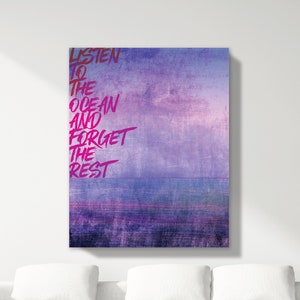 Listen To The Ocean Art Inspirational Modern Art Canvas Contemporary Art Large Beach Art Gift For Her Home Decor Gold Frame Large Wall Art