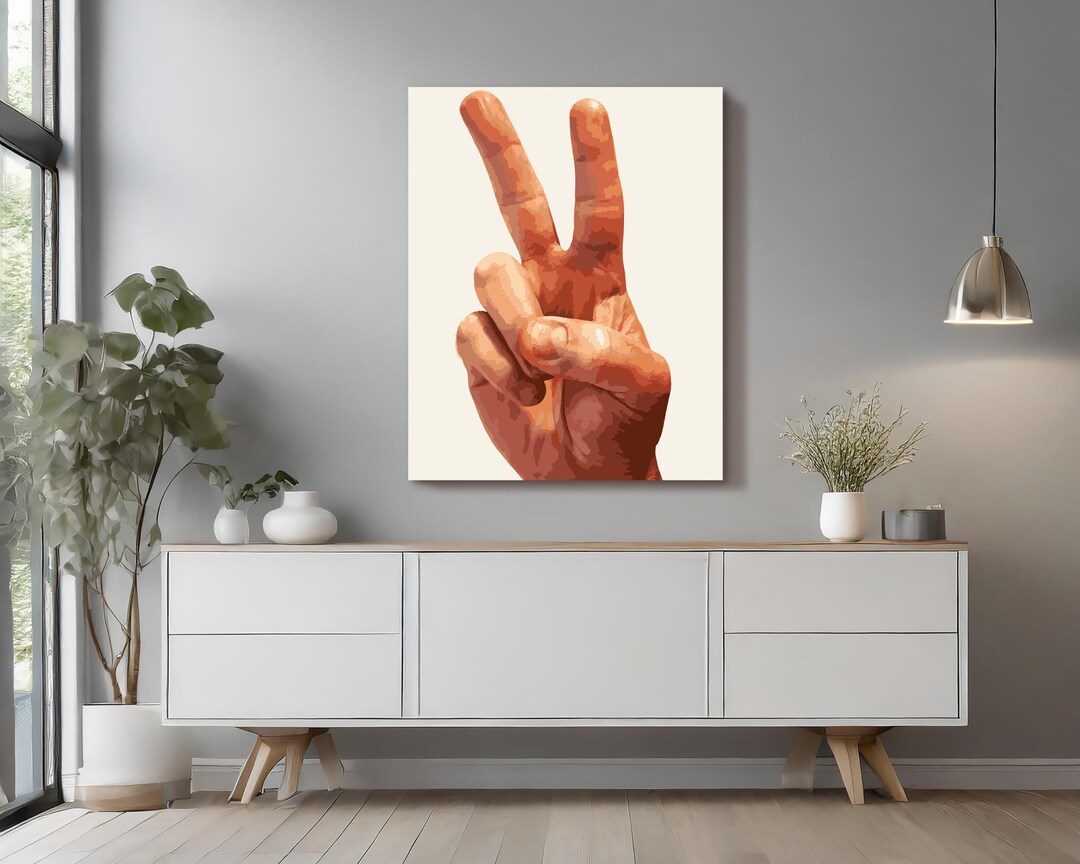 Peace Sign Neutral Peace Sign Canvas Modern Home Decor Living Room Wall Art Bold Interior ...