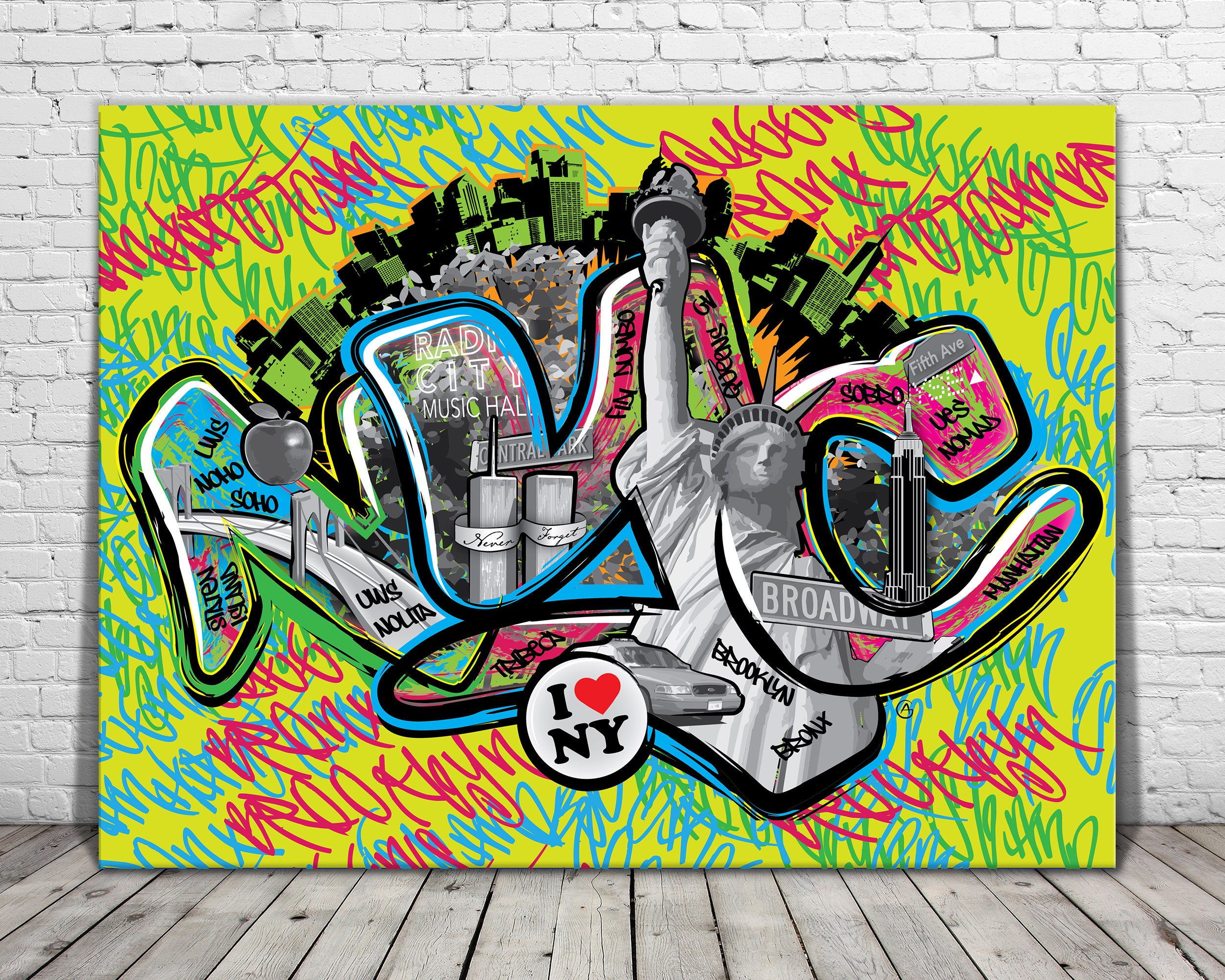 Vibrant NYC Graffiti Canvas: Modern Pop Art for Living Room
