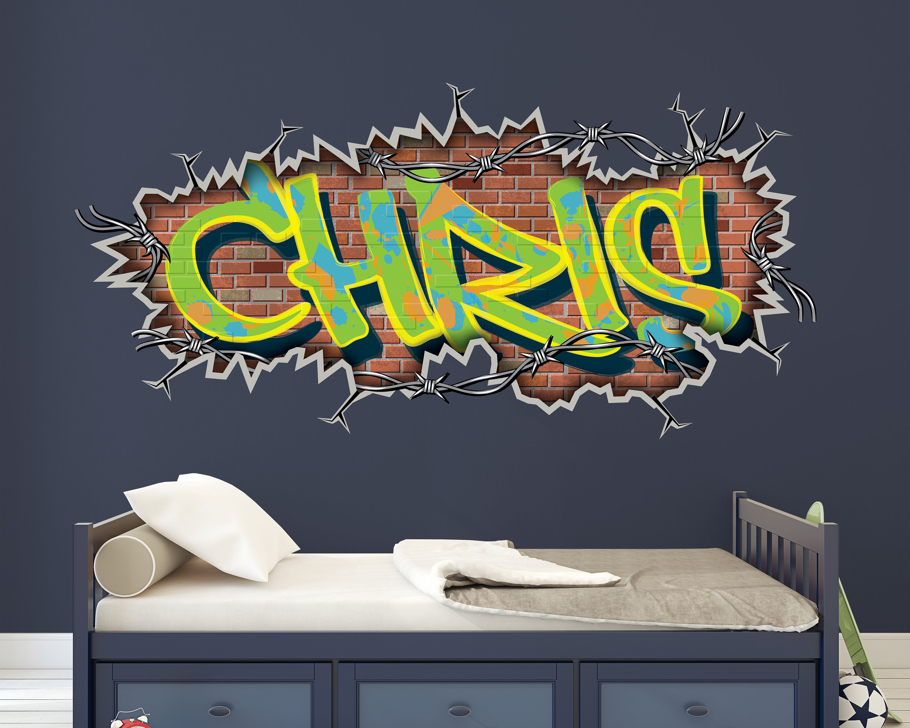 Cool Graffiti Wall Art Name Removable Custom Brick Wall Decal Spray Paint  Large Sticker Decal Boys Room Decor Trend Personalized Teen Room -   Israel