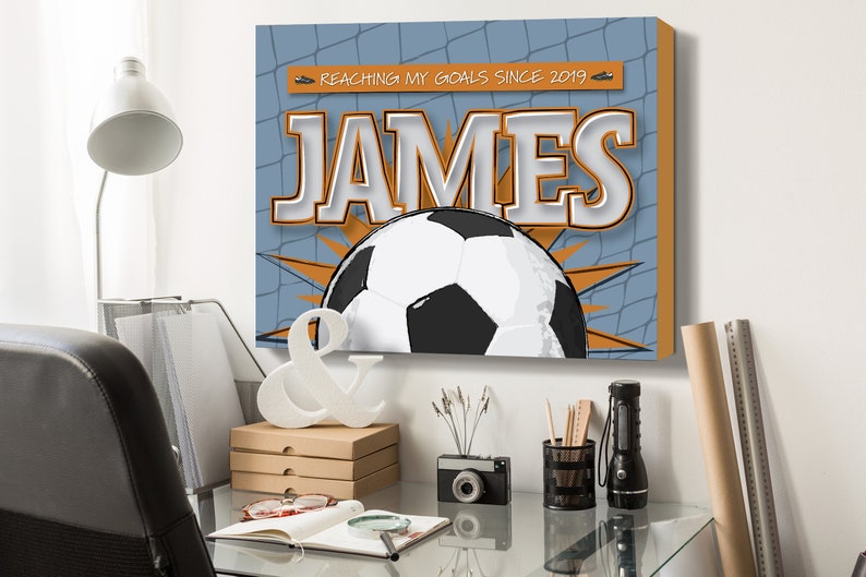 Soccer Name Art Kids Sports Canvas Art Boys Room Decor Large Etsy