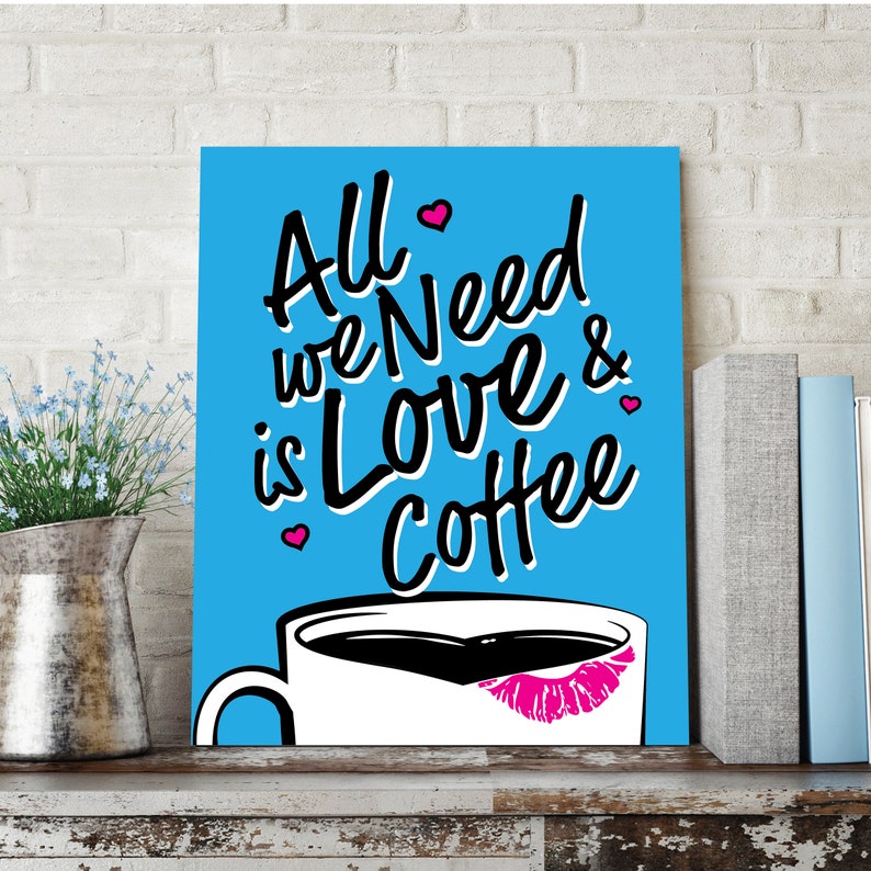 Love and Coffee Canvas Graphic Design Modern Art Dorm Decor Etsy