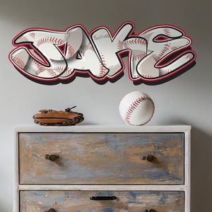 Name Baseball Removable Wall Decal Custom Name Art Graffiti Large Sticker Wall Decal Boys Room Decor Personalized Sports Teen Room Art