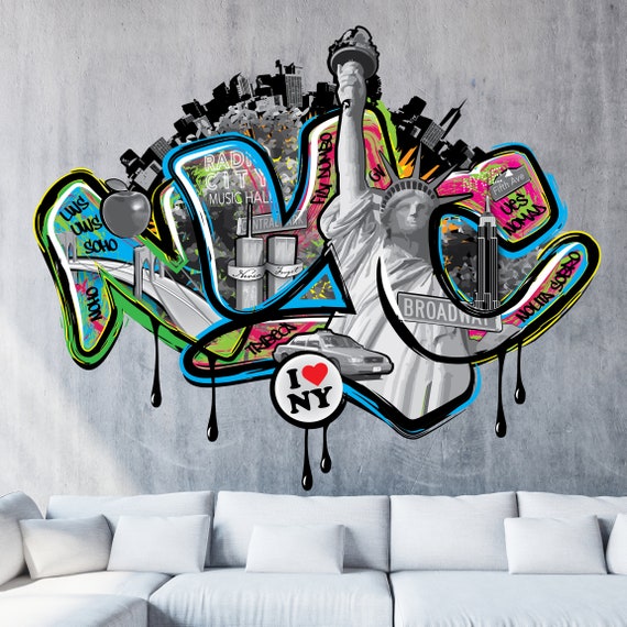 NYC Graffiti Wall Decal Modern Street Edgy Art Large Spray Paint