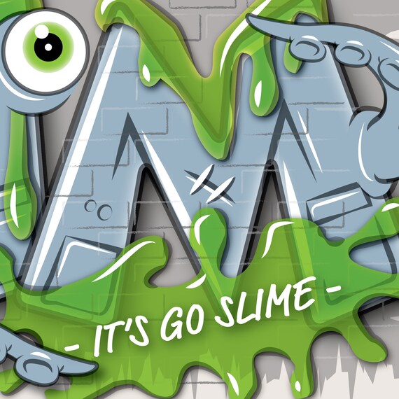 Slime Graffiti Monster Custom Name Art Kids Room Decor Disney Nickelodeon Boys Room Slime Canvas Wall Hanging Personalized Sign Frankenstein