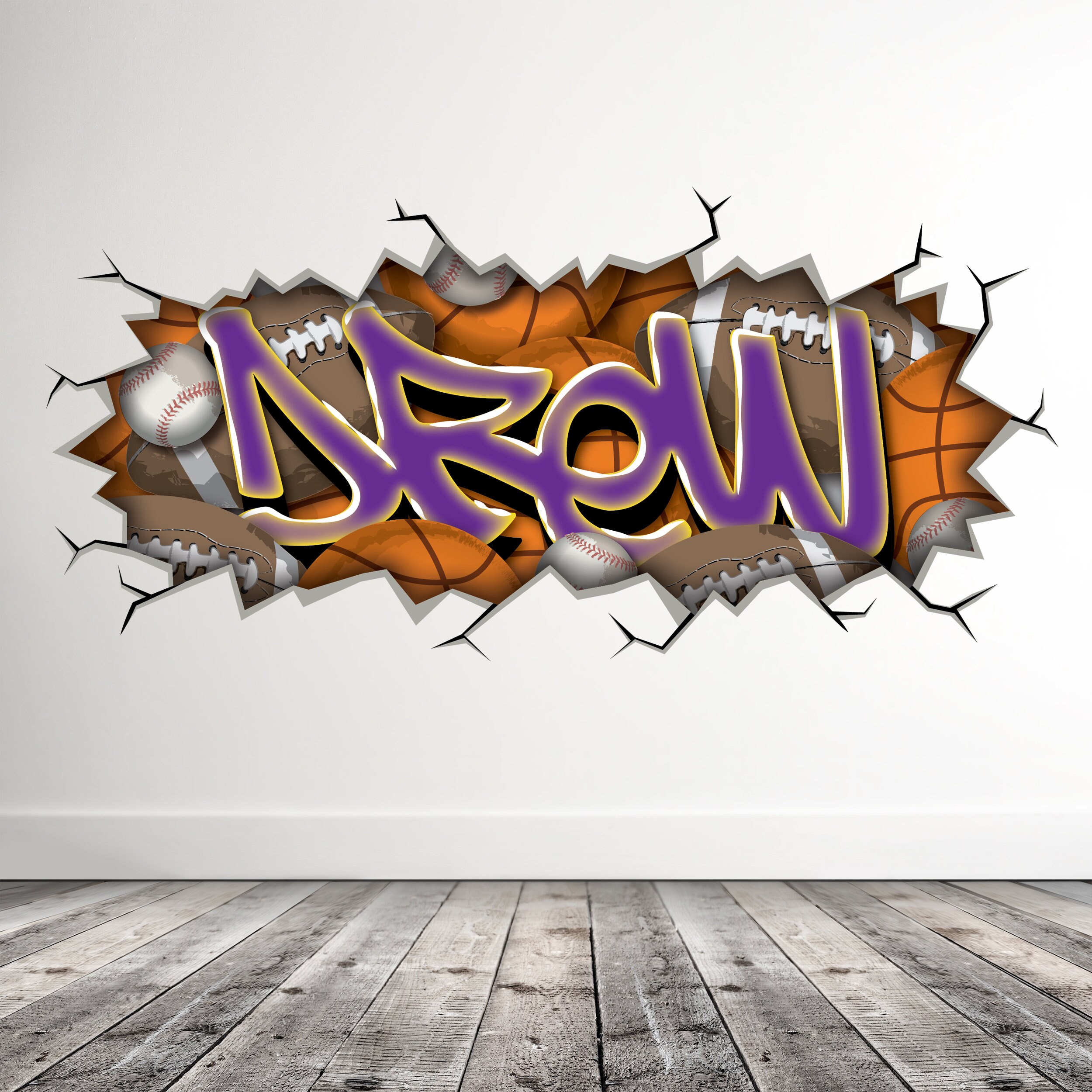 Sports Graffiti Name Wall Decal Football Basketball Baseball Etsy
