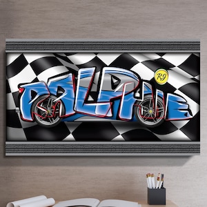 Custom Name Car Art Canvas Gift For Him Hot Wheels Ferrari Graffiti Boys Room Canvas Large Wall Art Personalized Sign Kids Room Decor Office