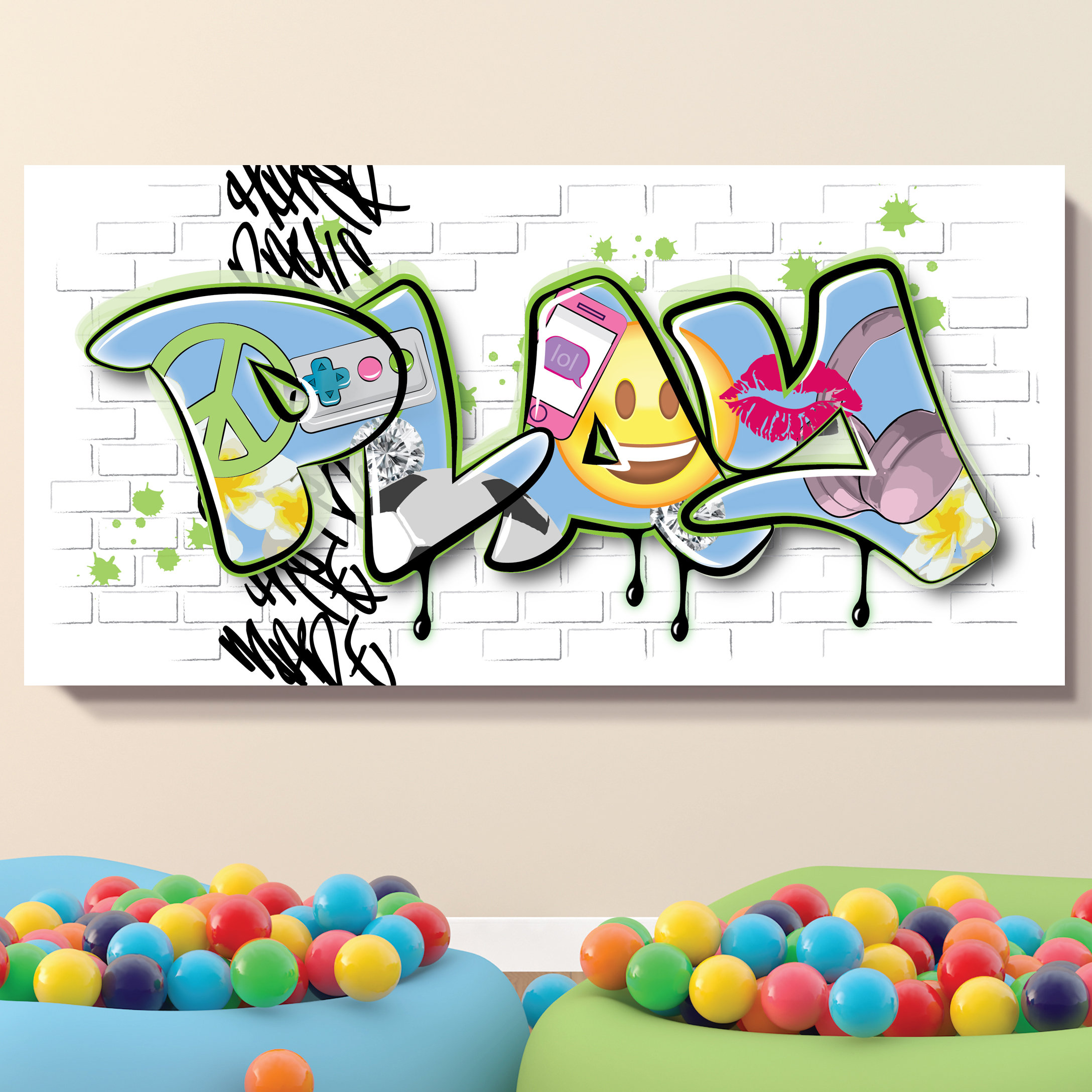 Graffiti Kids Gaming Room Decor Canvas Art Emoji Personalized - Etsy