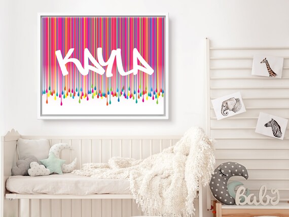 Color goteo lienzo personalizado inspirador nombre de la niña arte  adolescente impresión brillante habitación del bebé decoración vivero pared  grande signo personalizado regalo su arte pop -  México