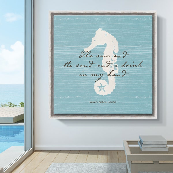 Custom Seahorse Beach Canvas Wall Art Inspirational Beach Wall Art Large Canvas Art For Beach House Gift for Her Custom Beach Quote Print