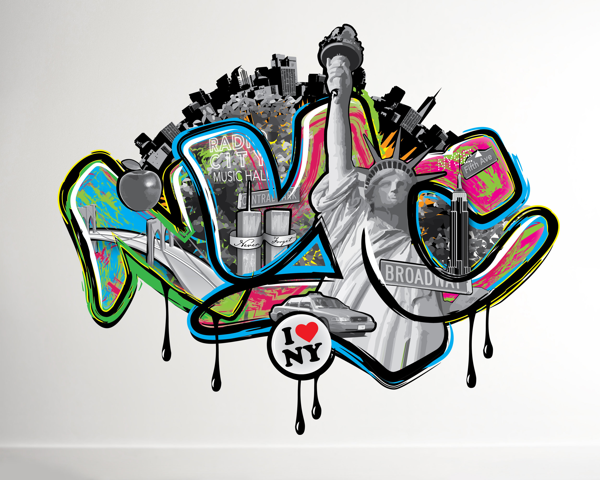 NYC Graffiti Wall Decal Modern Street Edgy Art Large Spray Paint