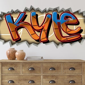 Custom Graffiti Removable Basketball Wall Decal Name Art Large Sports Sticker Wall Decal Boys Room Decor On Trend Personalized Teen Room Art