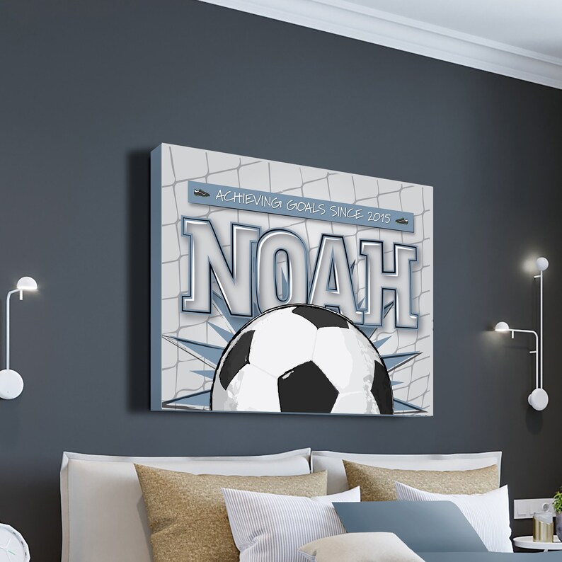 Soccer Name Art Kids Sports Canvas Art Boys Room Decor Large Etsy