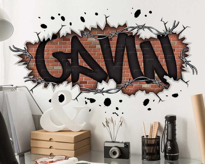 Graffiti Name Removable Brick Wall Decal Custom Name Art Etsy