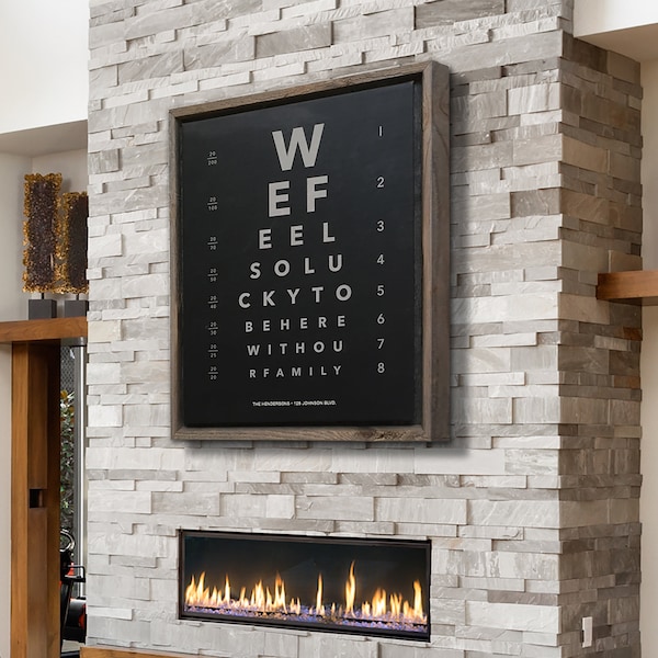 Custom Eye Chart Personalized Message Canvas Reclaimed Wood Frame Family Name Sign Rustic Home Decor Large Wall Art Optometrist Gift