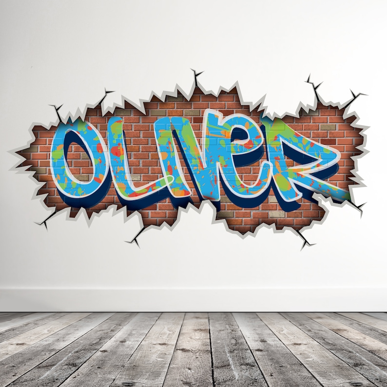 Cool Graffiti Wall Art Name Removable Custom Brick Wall Decal Etsy