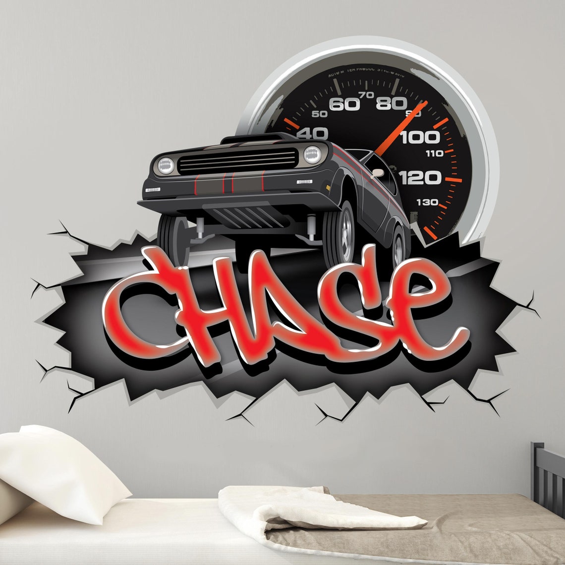 Drag Race Car Wall Decal Graffiti Name Personalized Boys Room Etsy