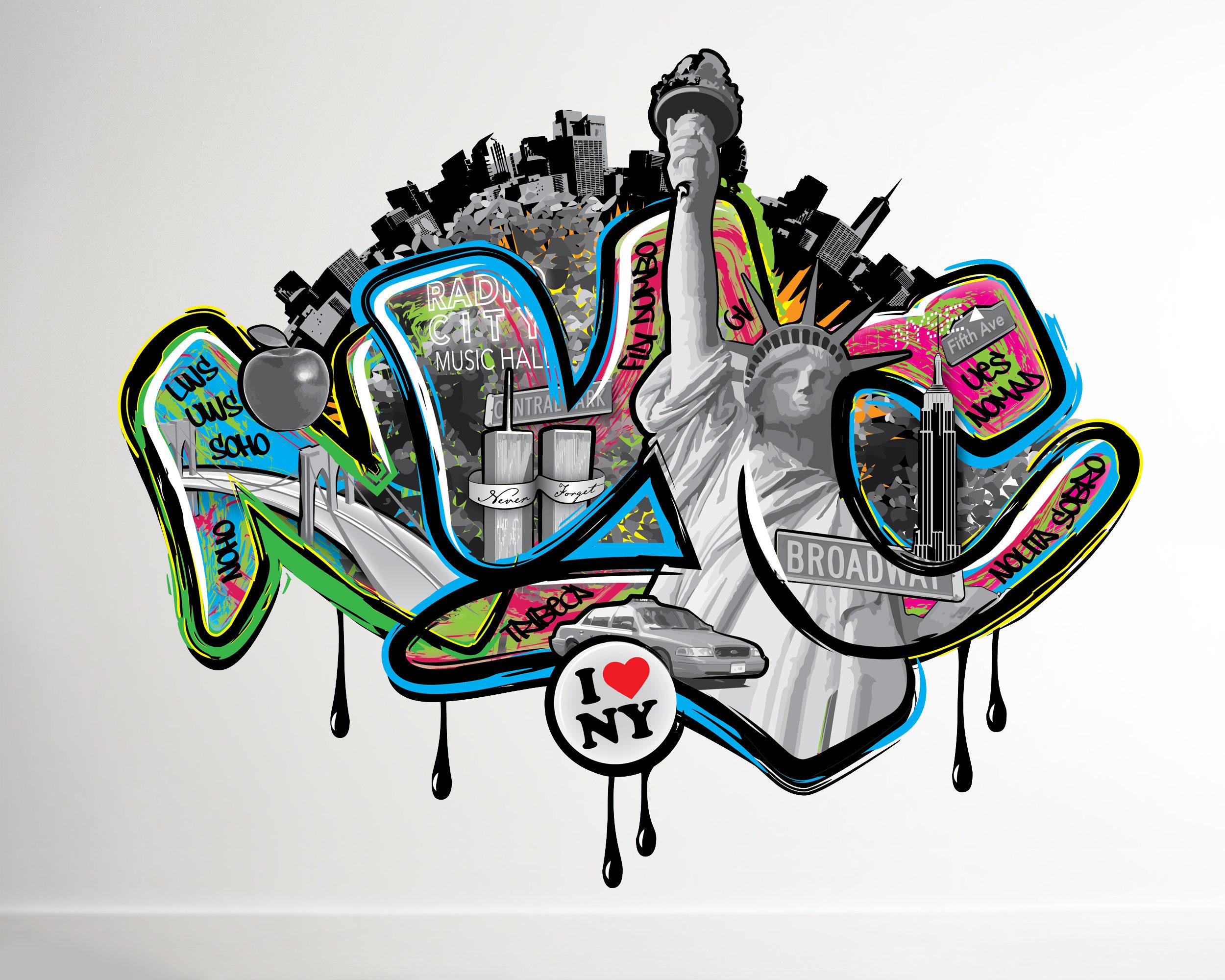 NYC Graffiti Wall Decal Modern Street Edgy Art Large Spray Paint