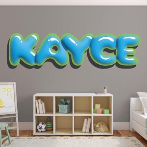 Adesivo de parede com nome de criança em formato de bolha, cor personalizada, decoração com sombra, adesivo grande, design de quarto para meninos e meninas, arte personalizada para quarto de menina ou menino