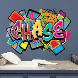 Graffiti Name Colorful Brick Wall Decal Custom Name Art Tagging Urban Large Sticker Wall Decal Boys Girls Room Decor Personalized Teen Room