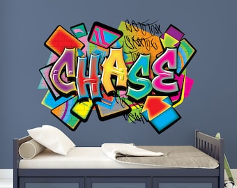 Graffiti Name Colorful Brick Wall Decal Custom Name Art Tagging Urban Large Sticker Wall Decal Boys Girls Room Decor Personalized Teen Room