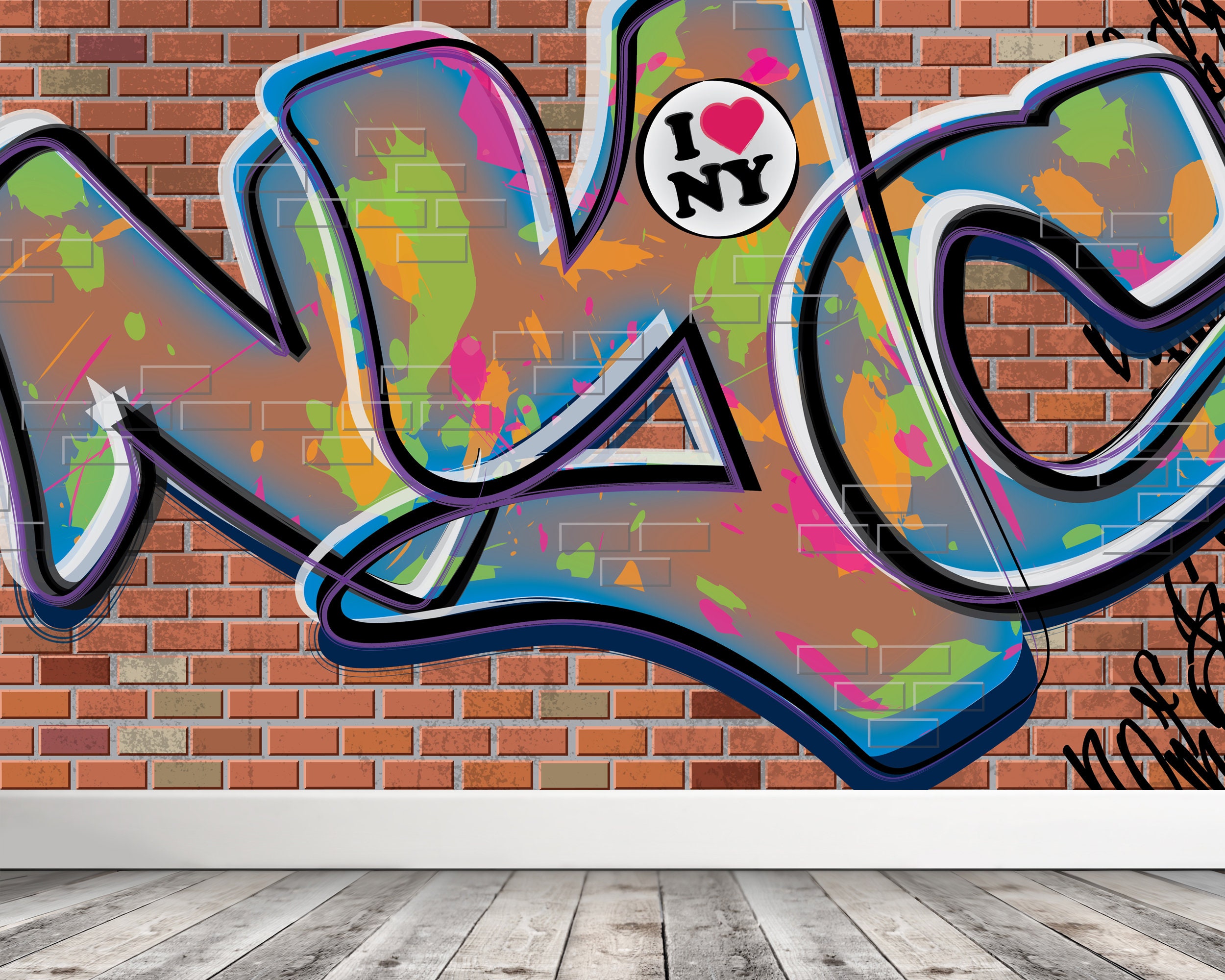 NYC Graffiti Removable Wallpaper Decal Brick Wall Street Art Etsy
